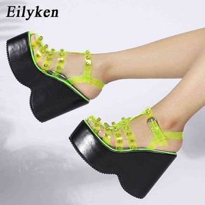 NXY Sandaler Rivet PVC Transparent Platform Wedge for Women Buckle Strap Shoes Designer Summer Female Chunky High Heels