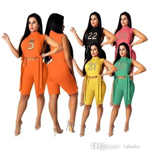 2022 Two Piece Pants Set Summer Designer Tracksuits For Womens Sexy Embroidery Crop Tops Bandage Vest Suits Sportswear