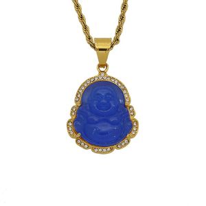 Green Blue Pink White Laughing Buddha Pendant Chain Halsband Amulet Chinese Style Maitreya Jewelry for Men