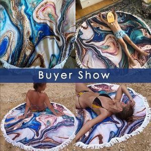 Carpets Microfiber Marble Abstract Pattern Beach Towel Large Size Summer Round Beach Towels With Tassel Watercolor Yoga Beachs Mat