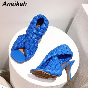 Aneikeh Sexy Femmes Cross Woven Pu ткани Sandales Summer Peep Toe High Fashion Fashion мягкая кожа