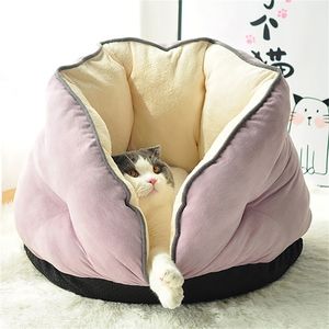 Cama de caverna quente de gato macio para gatos para gatos pequenos cães para o vento saco de dormir kitten chitning almofada de animal de estimação tapete para outono inverno 201109