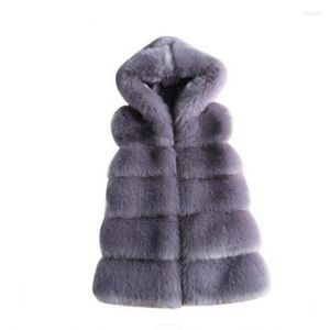 Women's Fur & Faux 2022 Autumn Winter Clothing Imitation Jacket Coat Hooded Thick Vest Furry Mink Hair Women