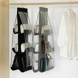6 Pocket Hanging Handbag Organizer Wardrobe Transparent Storage Bag Door Wall Clear Clutter Shoes Hanger Bag Inventory RRB14727