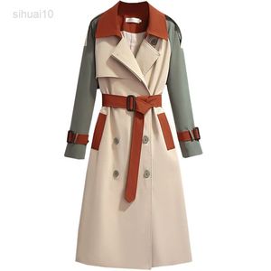 Kobiety kolorowy Trenchcoat podwójnie piersi Patchwork 2022 Nowy jesień żeńska moda streetwear windjacket Gabardina Mjer 4xl L220725
