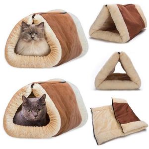 Katzenbettmöbel Winterwarme Zwei-in-Eins-Höhlen-Haustierbettmatte mit selbstheizendem Thermokern Keine Heizdeckenprodukte Wasserdicht waschbar