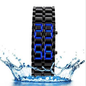 Armbanduhren Mode Schwarz Metall Digital Lava Armbanduhr Rot/Blau LED-Anzeige Männer Uhren Geschenk Für Männliche Junge Frauen Sport Kreative Uhr Relo