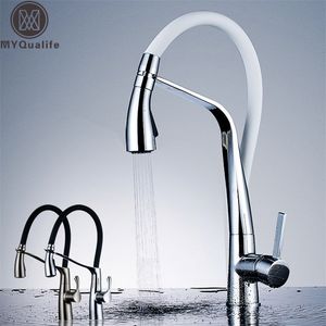 Rubinetto da cucina bianco cromato Rubinetto miscelatore acqua calda fredda montato sul piano per cucina Miscelatore estraibile Gru 2 funzioni beccuccio T200424