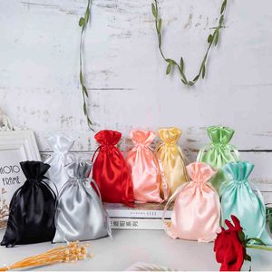 30PCS Custom Silk Satin 13X18cm/15x24cm Jewelry/Wigs/Makeup Drawstring Wedding Gift Bags