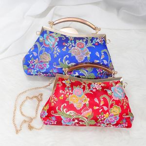 Wholesale vintage bridal handbags for sale - Group buy Evening Bags Vintage Red Blue Embroidered Flower Wedding Purses National Bridal Dinner Clutches Women Lady Small Shoulder Handbags