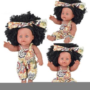 30cm Rebirth Doll Silicone Simulation Rebirth African Afro Simulation Doll Early Education H 220822