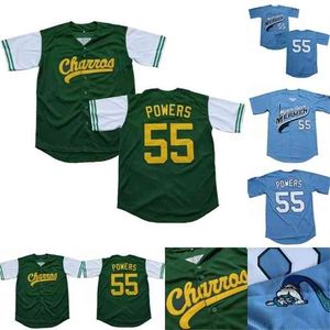 XFLSP Mens Kenny Powers # 55 Eastbound och Down Mexican Charros Kenny Powers 100% Stitched Movie Baseball Jersey Green Blue Fast Shipping