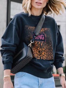 Leopard grafisk bomullsweatshirt Kvinnor Autumn Winter Vintage Pullover Hoodies toppar Femme Fashion Sweatshirts Streetwear 220815