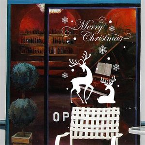 Decorações de Natal AGN Merry White Reindeer Snowflake Janela adesivo Decalques de parede Decalques Removíveis Diy Porta