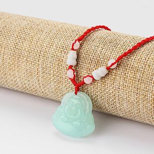 Pendant Necklaces 1pcs Chinese Oriental Green Lucky Buddha Stone Charm Bead Red Thread NecklacePendant Sidn22