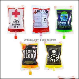 Other Event Party Supplies Festive Home Garden Safety Juice Energy Drink Bag Transparent Leak Proof Vampires Blood Bags For Halloween Pouc