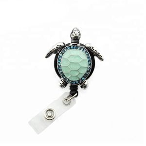 Key Rings Green Enamel Turtle Retractable Badge Reel Student Nurse Exihibiton ID Name Card Badge Holder Office Supplies