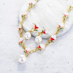Серьговые ожерелье Венойское ювелирное украшение наборы золотого цвета цветочный дизайн имитация жемчужина и серьги для женщин свадебных сетей