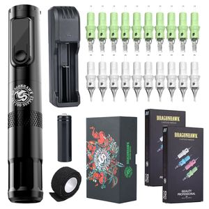 Dragonhawk X4 Wireless Tattoo Kit Stiftmaschine, austauschbare Batterie, Kartuschennadeln, WQP-025T