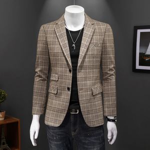 2023 spring new tops youth men's plaid suit business casual slim one-piece long-sleeved solid color non-iron coat s-5XL