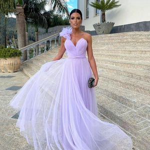 Lavendel, eine Schulter, lange Brautjungfernkleider, gerüscht, Boho-Sommer-Abschlussballkleid für Hochzeit, Tiere, Tüll, formelle Vestidos