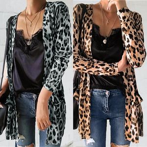 Women's Jackets Cardigan Leopard Print Long Sleeve Casual Jacket Female 2022 Autumn V Neck Open Stitch Outwear
