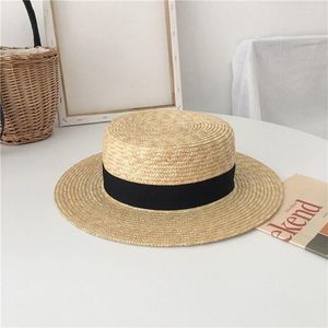 Szerokie brzegowe czapki Summer Women 7cm Słomy Hat Fashion Chapeau Paille Lady Sun Boater Wheat Panama Beach Chapeu Feminino Caps ELOB22