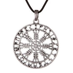 Pendant Necklaces Antique Silver Nordic Compass Rune Hollow Retro Viking Talisman Men's NecklacePendant