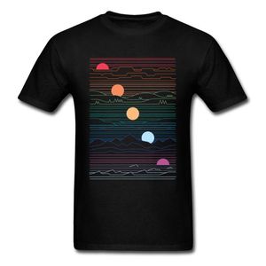 メンズTシャツ1つの太陽の下の多くの土地TシャツミニマリストTシャツ薄いストライプメンズ衣類黒いトップコットンティーフィットネスTシャツ