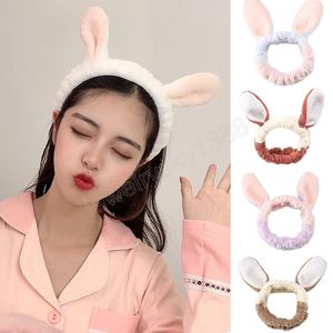 Rabbit Ears Coral Fleece Headband Wash Face Makeup Hair Bands Soft Plush Turban Head Wrap Cute Headwear Hair Accessories