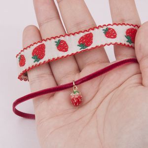 Cute Red Strawberry Pendant Choker Necklaces For Women Girls Party Club Velvet Webbing Collar Neck Choker Fashion Jewelry