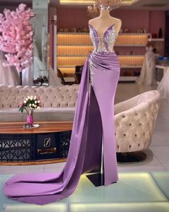 Purple Light Mermaid Evening Dress With Cape Satin Dresses For Arabic Women 2 Sweetheart Formal Gowns Beaded Prom Gown 322 Es Mal Es Mal es mal 3