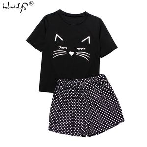 Womens Homewear bonito dos desenhos animados impresso pijama conjunto casual manga curta t-shirt sleepwear nightwear conjunto de verão pijama para mulheres set 220421