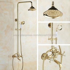 Bathrows Softs Gold Polished Taucets Set Brass Rainfall Mixer Tap Swivel Toup Spout Faucet KGF357Bathroom