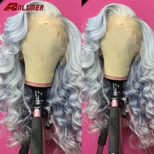 Long Wavy Grey Wig Pre Plucked 13X4 Synthetic Lace Front Wig Simulation Human Hair Heat Resistant for Women