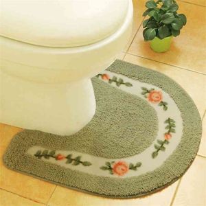 Pastoral Style Toilet Rug Flower Pattern Bathroom Mat U Shape Toilet Carpets Floor Decor Bath Mat Set Fiber Toilet 210401