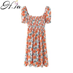 Kobiety Summer Sukienki Slash Szyja wysoka talia krótkie rękaw słodkie owoce vestidos swobodne plażę mini sukienkę 210430