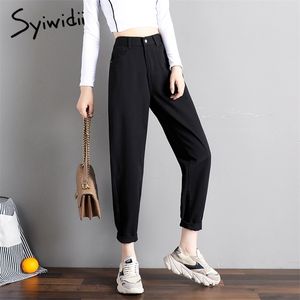 Syiwidii ​​wysokiej talii dżinsy dla kobiet dżinsowe spodnie styl ulicy vintage streetwear elastyczny czarny koreański moda mama 220402