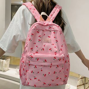 Borsa da scuola con stampa alla moda da donna Zaino da college per laptop femminile Borsa da donna Kawaii Fashion New Girl Cherry Floral