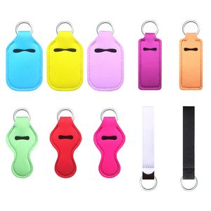 Capa de garrafa de desinfetante para as mãos de neoprene Keychains Candy Color Pulsebra Chaves de batom portátil de batom portátil