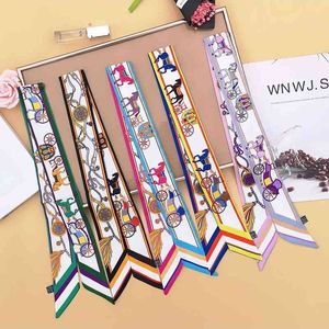 2022 Spring Carriage Women's Fashion Decoration Twill Small Silk Scarf Mångsidig Bindning Bag Handtag Ribbon Hair Band