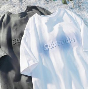 Camiseta masculina nova moda com letras estéreo gradiente camiseta de manga curta para homens e mulheres blusa de meia manga solta