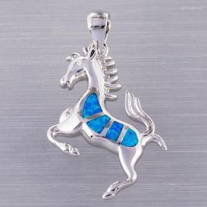 Pendant Necklaces Jumping Horse Pony Ocean Blue Fire Opal Silver Plated Jewelry For Women NecklacePendant NecklacesPendant
