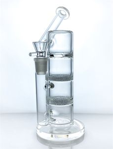 Vattenpipa av hög borosilikatglas med två sintringsskivor och turbo perc titanium kvartsstänger skål sidvagn rigg kran spik typ av rökpistol vattenpipa (GB-444)