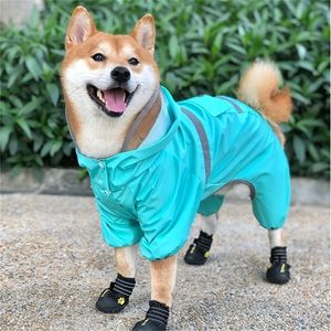 Welsh Corgi Dog Raincoat Poodle Bichon Frise Schnauzer Shiba Inu Dog Clothes Waterproof Clothing Jumpsuit Pet Outfit Rainwear 201030