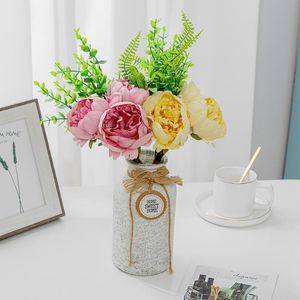 Dekoratif Çiçek Çelenkleri 38cm Rayon İnci Şakayık Gelin Buket Düğün Partisi Dekorasyon Scrapbook DIY FlowerDecoratif