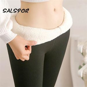 SALSPOR 2XL Warm Winter Thick Leggings Women Wool Fleece Females Clothing Lambskin Cashmere Velvet Pants Elasticity S-2XL 210913