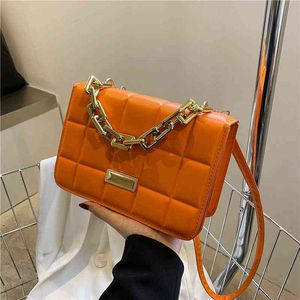 Purses And Handbags Purple Leather Crossbody Bag For Women Plaid Shoulder Bag With Gold Chain Handle Female Small Orange Handbag G220517