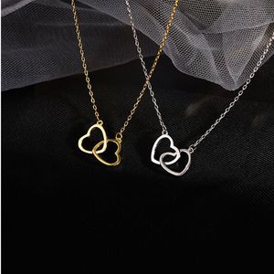 Double Heart Pendant Necklaces Titanium Steel Love Charm Link Chain Necklace Women Fashion Simple Gold Silver Designer Clavicle Choker Jewelry Not Fade No Allergy