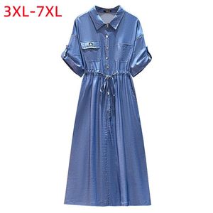Plus Size Dresses Summer Designer Jean Dress for Women Stor lös kort ärm Blue Denim Long 3XL 4XL 5XL 6XL 7XLPLUS